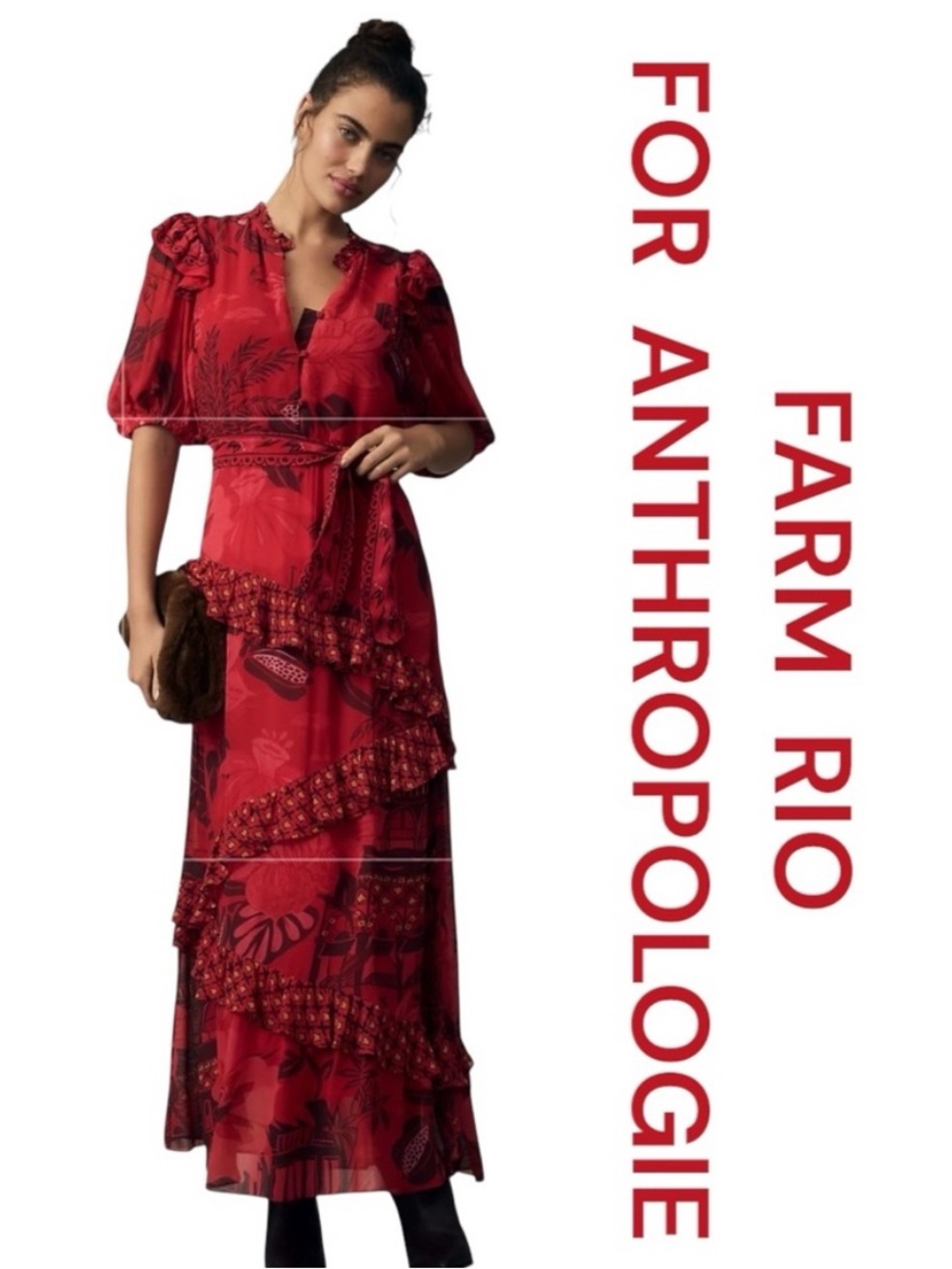 FARM RIO FOR ANTHROPOLOGIE Floral Ruffle Trim Maxi Dress, Size M.